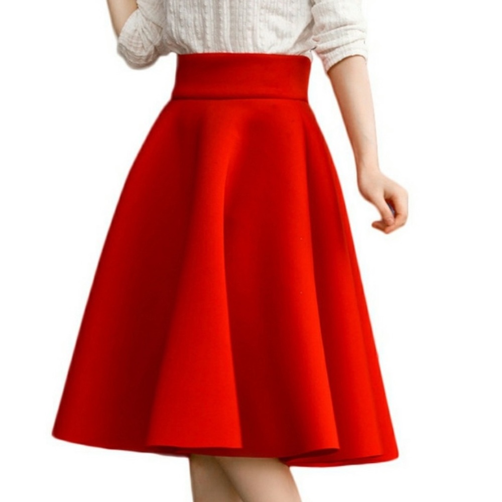 Fit and flare circle skirt-Red